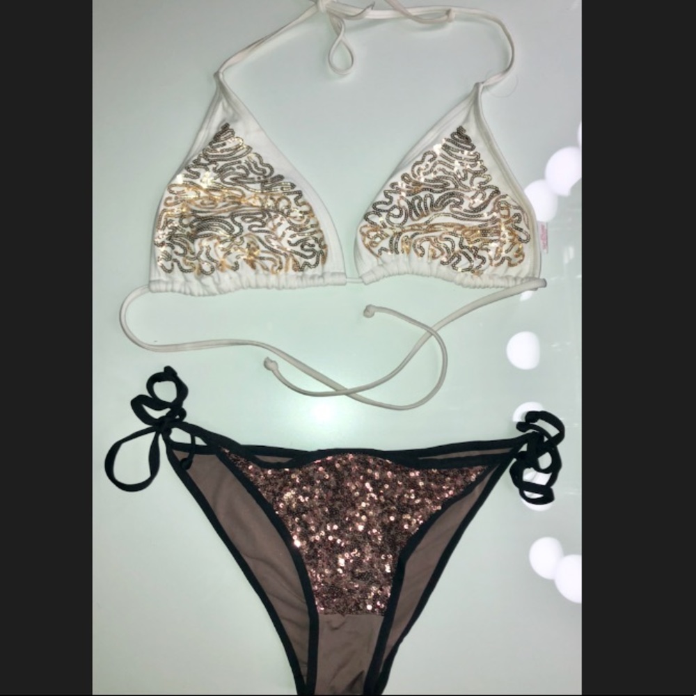 Sequins white & brown bathing suit